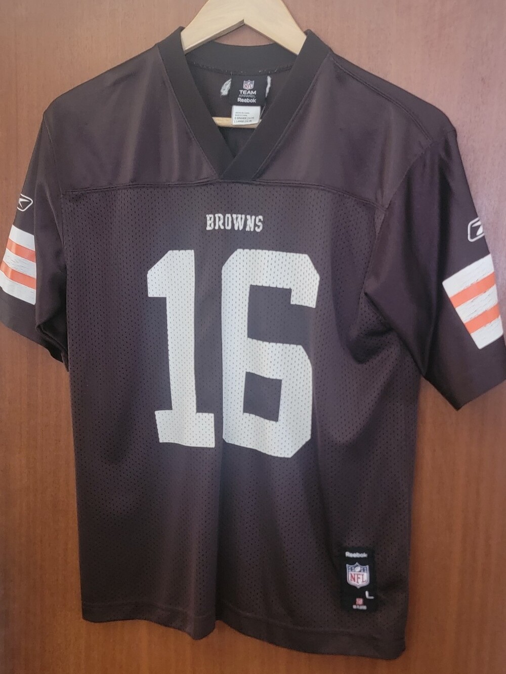 Reebok Cribbs #16 Cleveland Browns Jersey Men's Size L Brown NFL Football